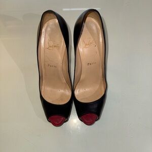 Christian Louboutin Black Heels with Red Peep Toe